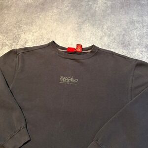 Vintage Mossimo Womens Navy Blue Crew Neck Sweatshirt Graphic Logo Casual Size M